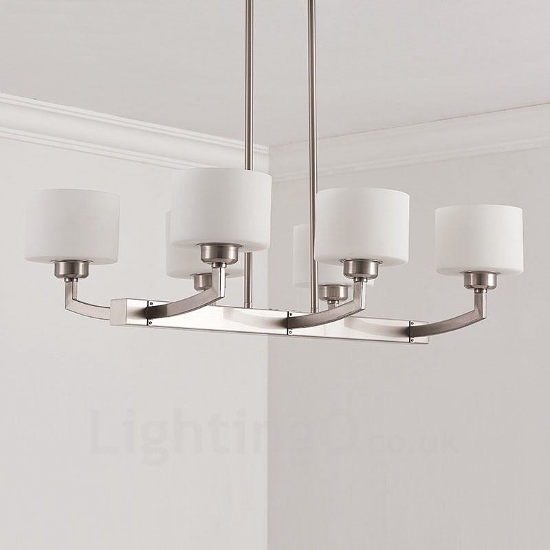 Lámpara colgante moderna cromada de 6 luces para interiores, lámparas colgantes para el hogar con pantallas de vidrio.