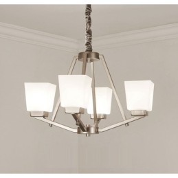 Lámpara colgante cromada de 4 luces para interiores, moderna, con pantallas de vidrio.