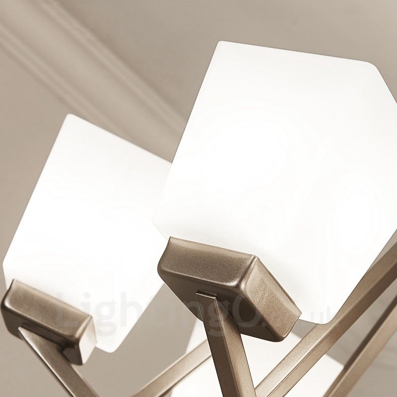 Lámpara colgante cromada de 6 luces para interiores, moderna, con pantallas de vidrio.