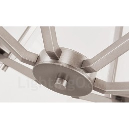 Lámpara colgante cromada de 6 luces para interiores, moderna, con pantallas de vidrio.
