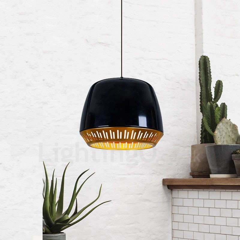 Lámpara colgante contemporánea moderna de 1 luz con pantalla negra, blanca, roja y azul