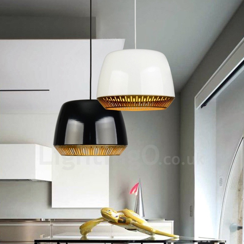 Lámpara colgante contemporánea moderna de 1 luz con pantalla negra, blanca, roja y azul