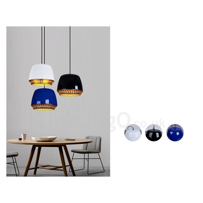 Lámpara colgante contemporánea moderna de 1 luz con pantalla negra, blanca, roja y azul