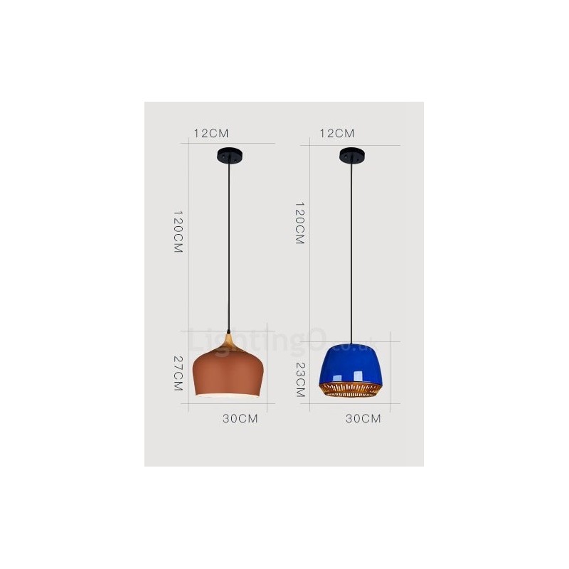 Lámpara colgante contemporánea moderna de 1 luz con pantalla negra, blanca, roja y azul