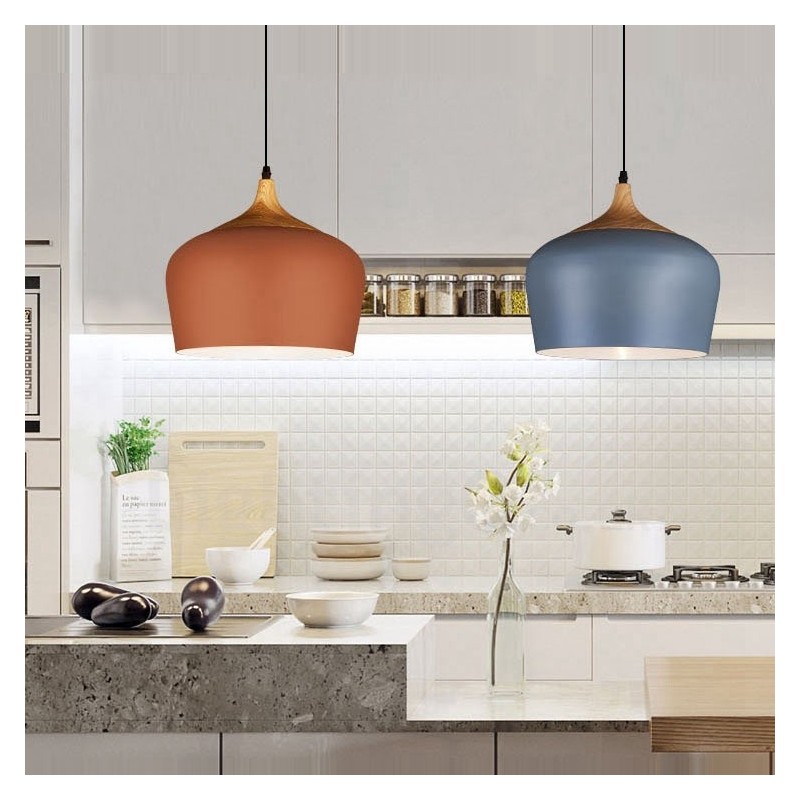 Lámpara colgante contemporánea moderna de 1 luz con pantalla blanca, roja y azul