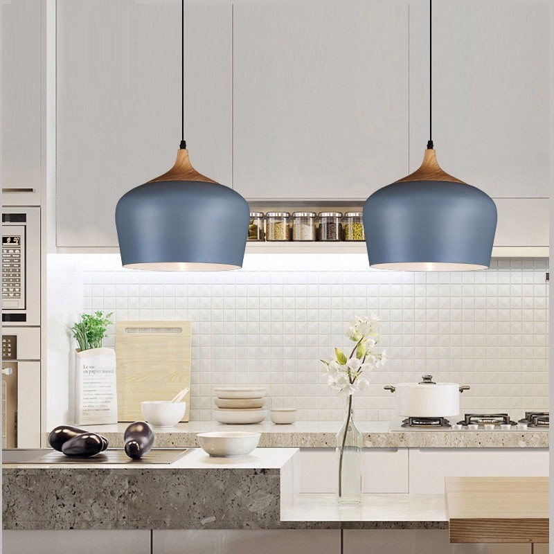 Lámpara colgante contemporánea moderna de 1 luz con pantalla blanca, roja y azul