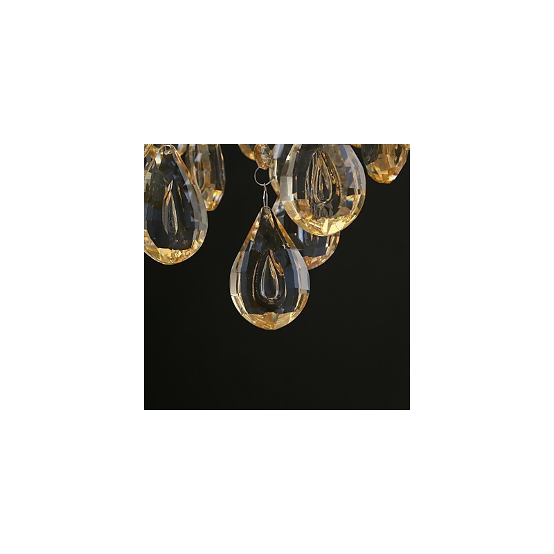 Lámpara de araña romántica de cristal color champán y dorado