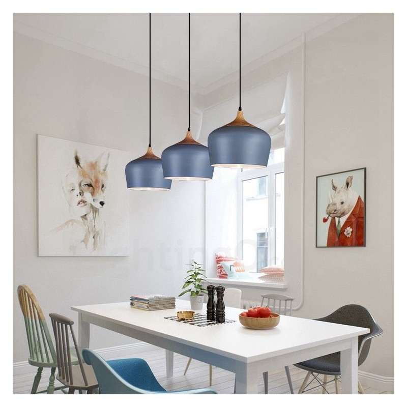Lámpara colgante contemporánea moderna de 1 luz con pantalla blanca, roja y azul