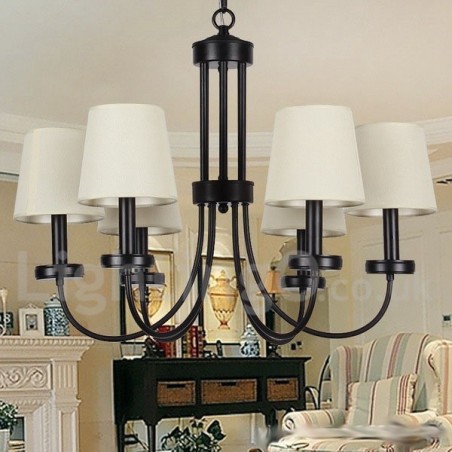 Lámpara de araña contemporánea retro de 6 luces estilo vela negra Lámpara de araña contemporánea retro de 6 luces estilo vela negra