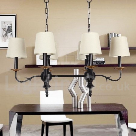Lámpara de araña rústica retro de 6 luces estilo vela negra Lámpara de araña rústica retro de 6 luces estilo vela negra