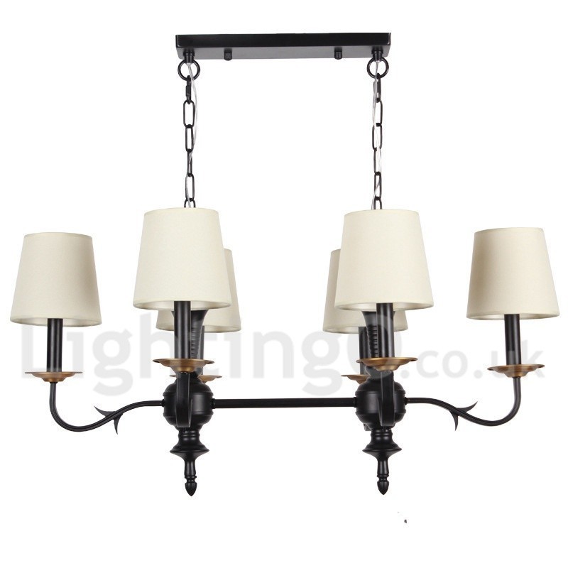 Lámpara de araña rústica retro de 6 luces estilo vela negra