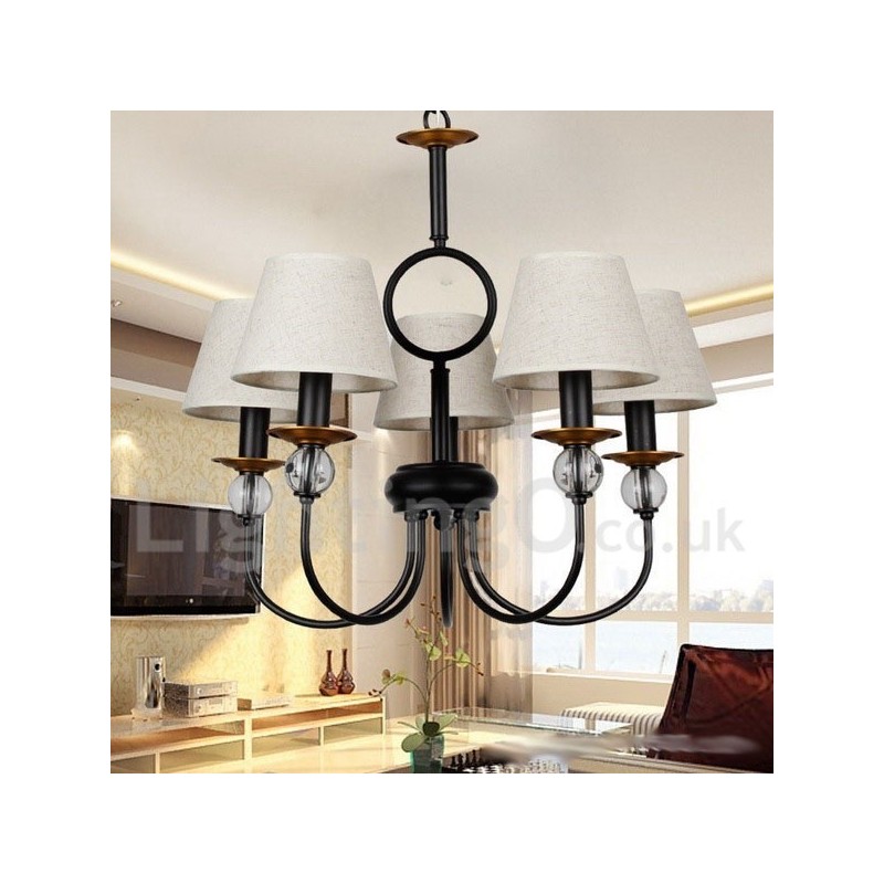 Lámpara de araña de 5 luces rústica, retro, estilo mediterráneo, contemporánea, estilo vela, color negro
