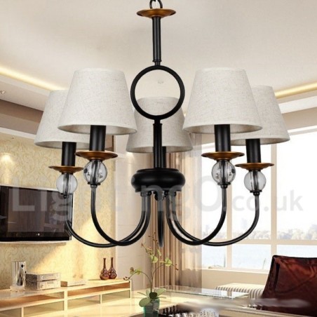 Lámpara de araña de 5 luces rústica, retro, estilo mediterráneo, contemporánea, estilo vela, color negro Lámpara de araña de 5 luces rústica, retro, estilo mediterráneo, contemporánea, estilo vela, color negro