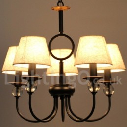 Lámpara de araña de 5 luces rústica, retro, estilo mediterráneo, contemporánea, estilo vela, color negro