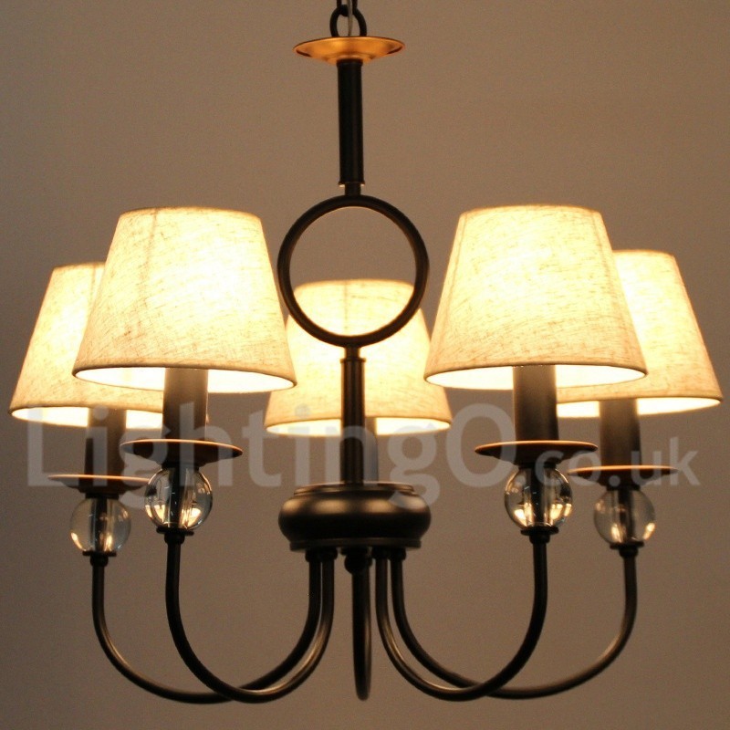 Lámpara de araña de 5 luces rústica, retro, estilo mediterráneo, contemporánea, estilo vela, color negro