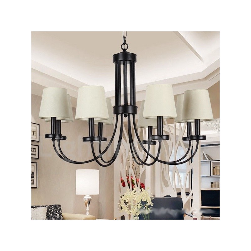 Lámpara de araña contemporánea retro de 8 luces estilo vela negra