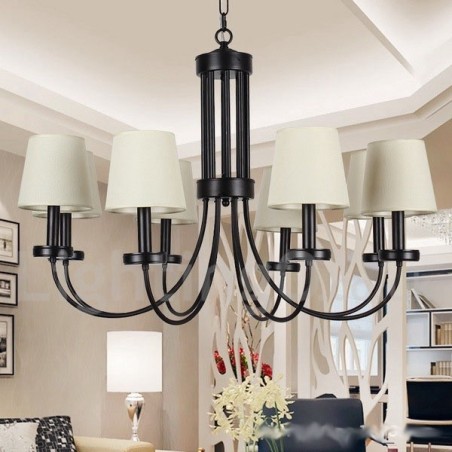 Lámpara de araña contemporánea retro de 8 luces estilo vela negra Lámpara de araña contemporánea retro de 8 luces estilo vela negra