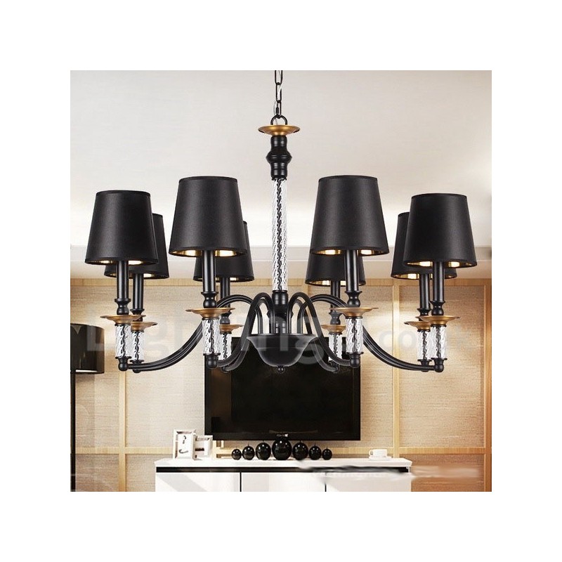 Lámpara de araña estilo vela retro negra de 8 luces