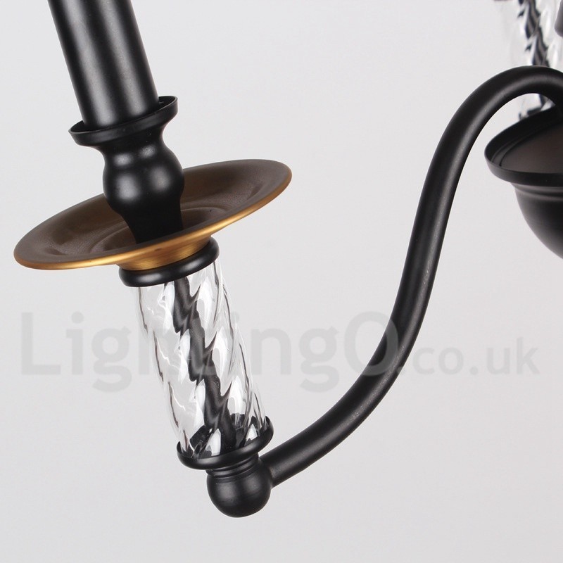 Lámpara de araña estilo vela retro negra de 8 luces
