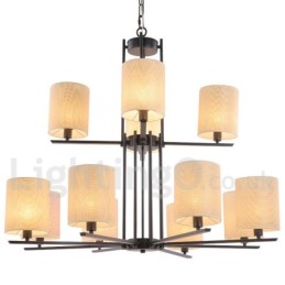 Lámpara de araña grande estilo vela, estilo rústico retro, color negro, de 12 luces y 2 niveles