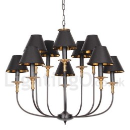 Lámpara de araña grande estilo vela de dos niveles, estilo retro, color negro