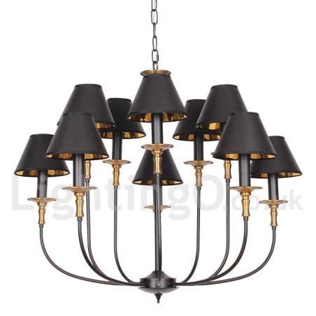 Lámpara de araña grande estilo vela de dos niveles, estilo retro, color negro Lámpara de araña grande estilo vela de dos niveles, estilo retro, color negro