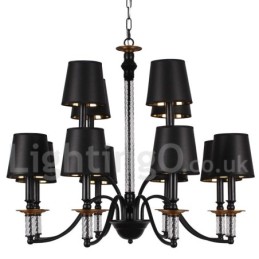 Lámpara de araña grande estilo vela, estilo rústico retro, color negro, de 12 luces y 2 niveles