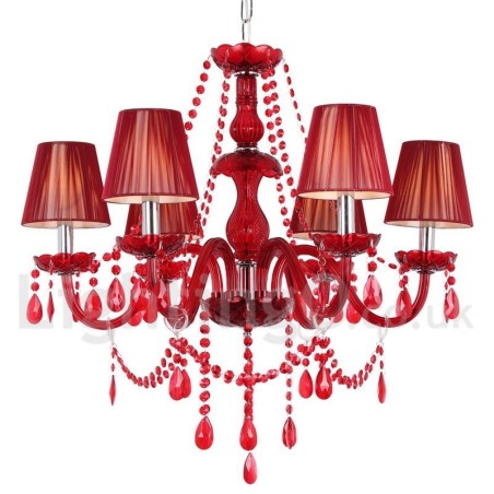 Lámpara de araña estilo vela de cristal K9 rojo de 6 luces Lámpara de araña estilo vela de cristal K9 rojo de 6 luces