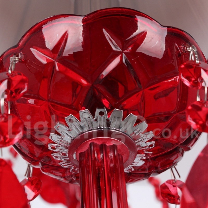 Lámpara de araña estilo vela de cristal K9 rojo de 6 luces