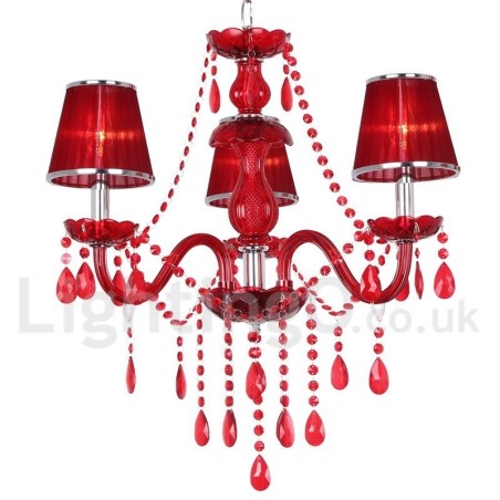 Lámpara de araña estilo vela de cristal K9 rojo de 3 luces Lámpara de araña estilo vela de cristal K9 rojo de 3 luces