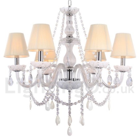 Lámpara de araña estilo vela de cristal K9 blanco de 6 luces Lámpara de araña estilo vela de cristal K9 blanco de 6 luces