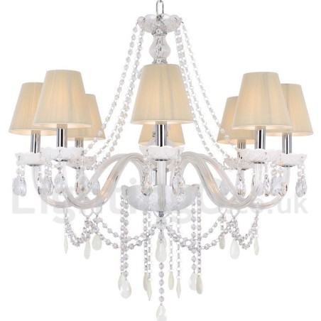 Lámpara de araña estilo vela de cristal K9 blanco de 8 luces Lámpara de araña estilo vela de cristal K9 blanco de 8 luces