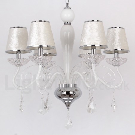 Lámpara de araña contemporánea de cristal K9 de 6 luces blancas estilo vela Lámpara de araña contemporánea de cristal K9 de 6 luces blancas estilo vela
