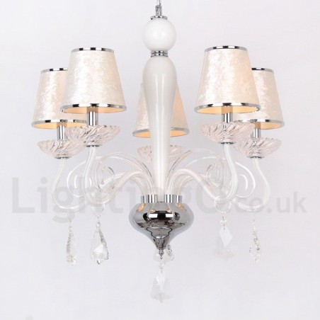 Lámpara de araña contemporánea de cristal K9 de 5 luces blancas estilo vela Lámpara de araña contemporánea de cristal K9 de 5 luces blancas estilo vela
