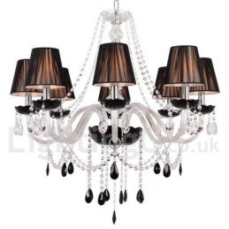 Lámpara de araña contemporánea de 8 luces estilo vela de cristal K9 cepillado negro