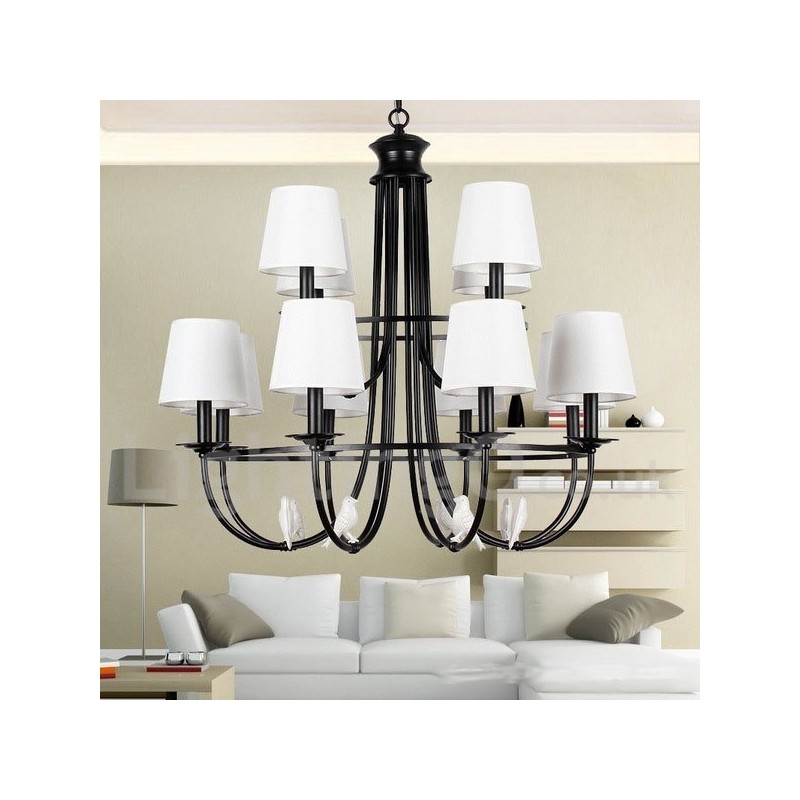 Lámpara de araña de 12 luces estilo mediterráneo, estilo rústico contemporáneo, estilo vela, color negro retro