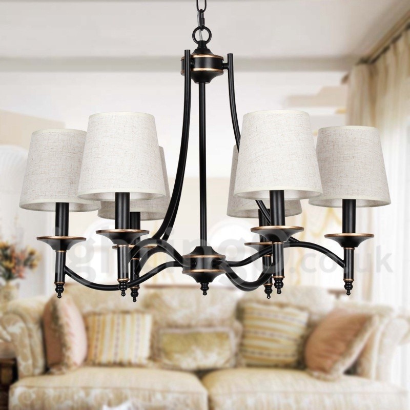 Lámpara de araña contemporánea de 6 luces, estilo rústico retro negro