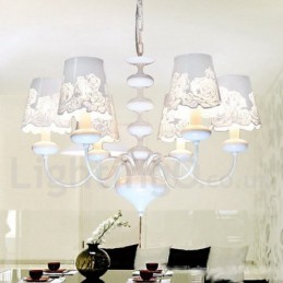 Lámpara de araña moderna contemporánea de 6 luces, estilo vela blanca hueca
