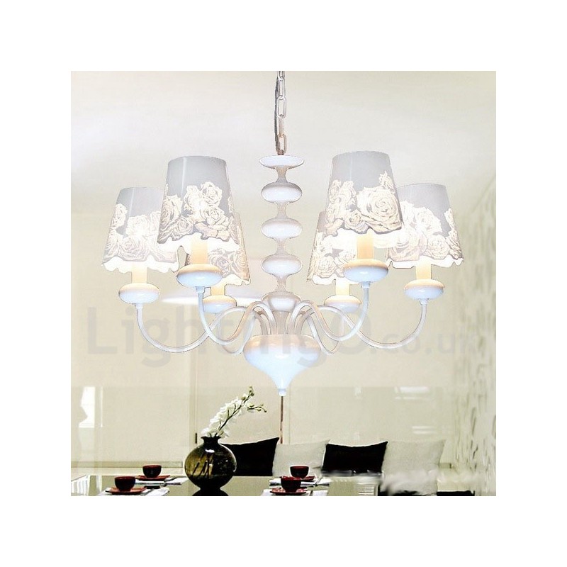 Lámpara de araña moderna contemporánea de 6 luces, estilo vela blanca hueca
