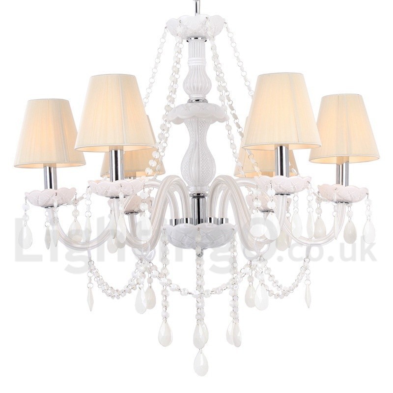 Lámpara de araña estilo vela de cristal K9 blanco de 6 luces
