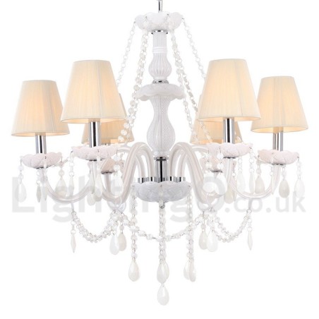 Lámpara de araña estilo vela de cristal K9 blanco de 6 luces Lámpara de araña estilo vela de cristal K9 blanco de 6 luces