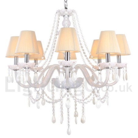 Lámpara de araña estilo vela de cristal K9 blanco de 8 luces Lámpara de araña estilo vela de cristal K9 blanco de 8 luces
