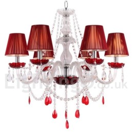 Lámpara de araña estilo vela de cristal K9 rojo de 6 luces