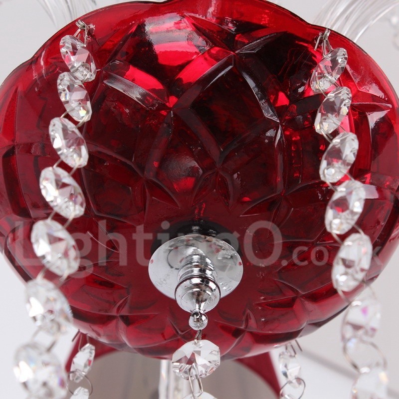 Lámpara de araña estilo vela de cristal K9 rojo de 6 luces