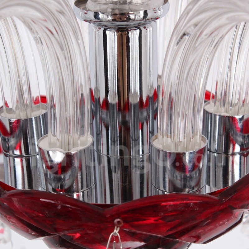 Lámpara de araña estilo vela de cristal K9 rojo de 6 luces