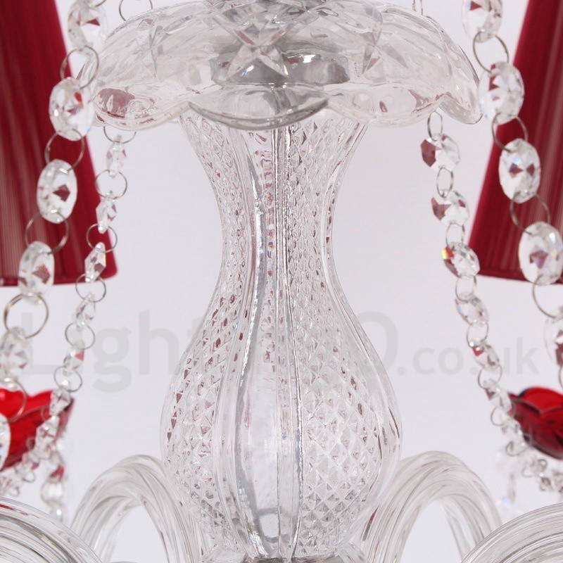 Lámpara de araña estilo vela de cristal K9 rojo de 6 luces