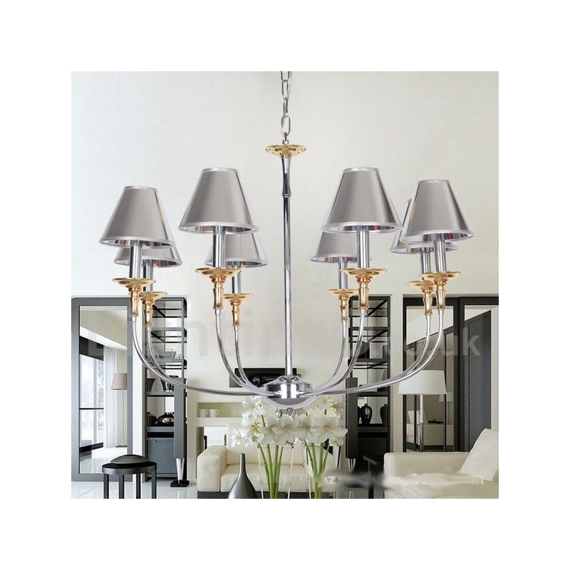 Lámpara de araña moderna contemporánea de 8 luces estilo vela cromada