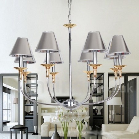 Lámpara de araña moderna contemporánea de 8 luces estilo vela cromada Lámpara de araña moderna contemporánea de 8 luces estilo vela cromada