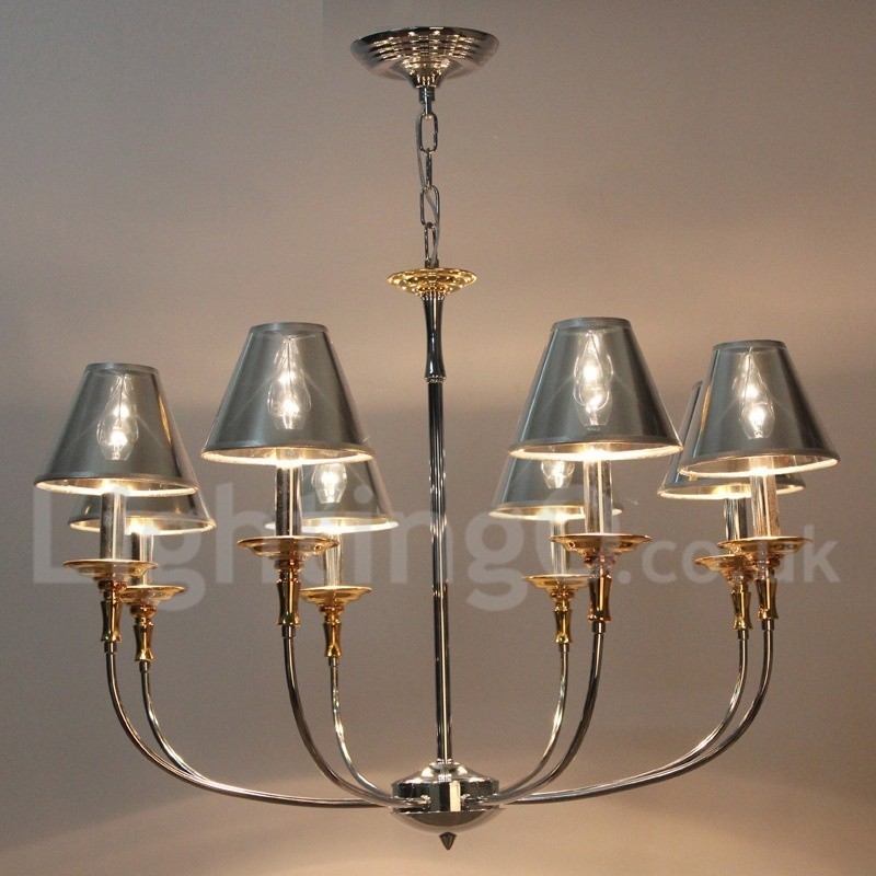 Lámpara de araña moderna contemporánea de 8 luces estilo vela cromada