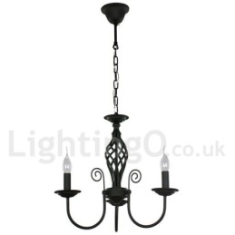 Lámpara de araña contemporánea de 3 luces estilo vela retro negra